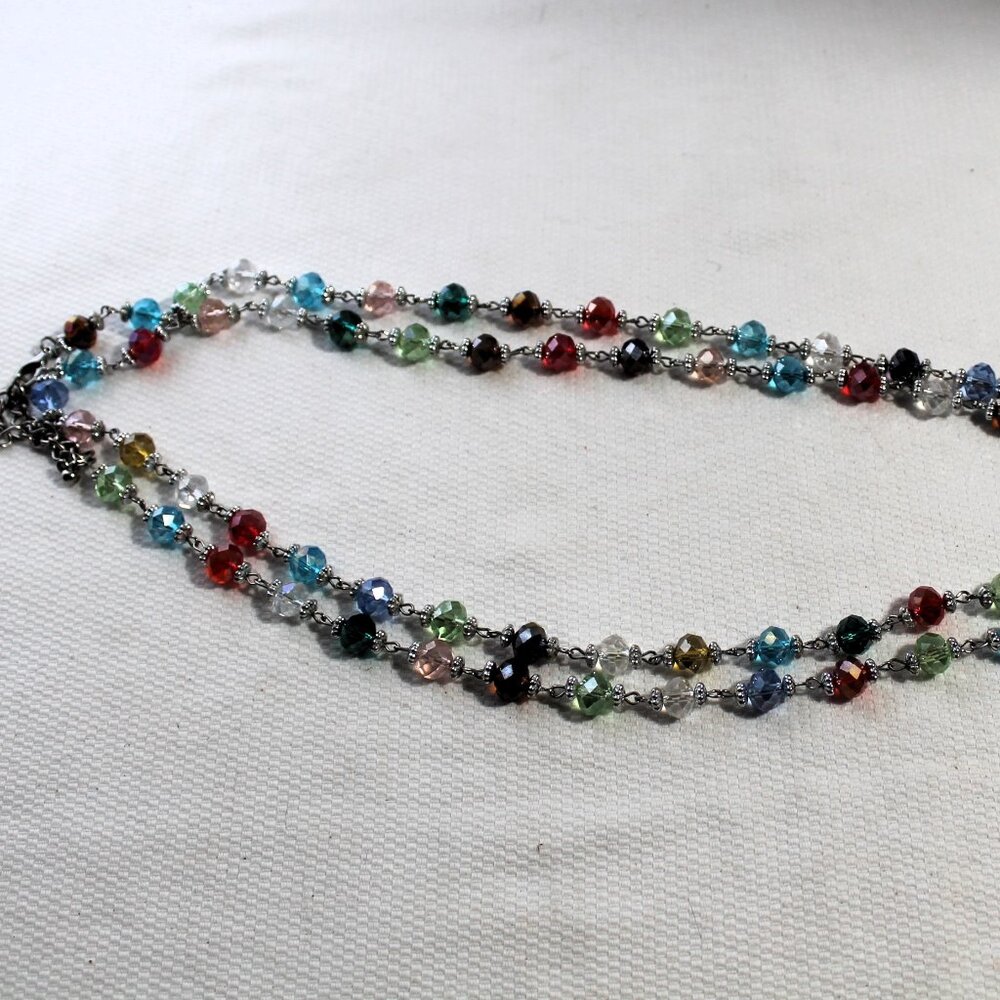 Premier Designs Long Glass Beads Silver Tone Necklace - Picture 5 of 8